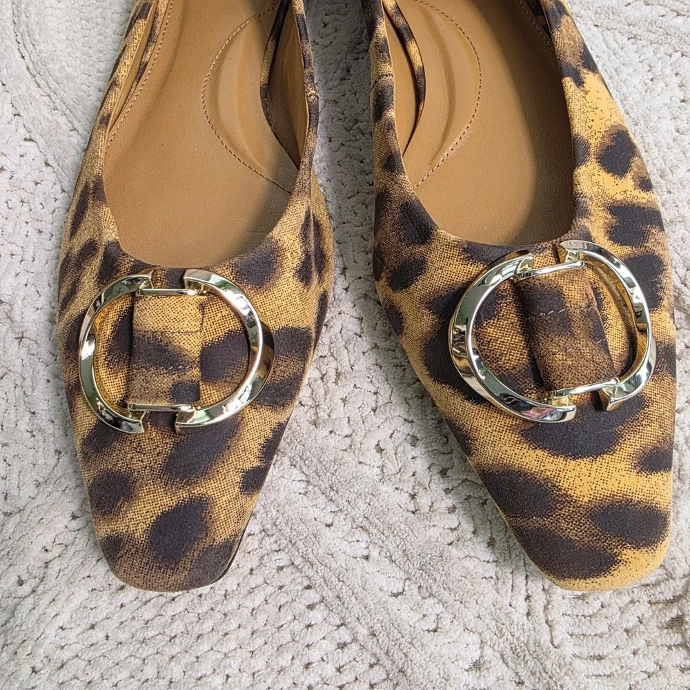 Talbots Buckle Flats Leather Leopard Print Brown Women 10.5 Excellent